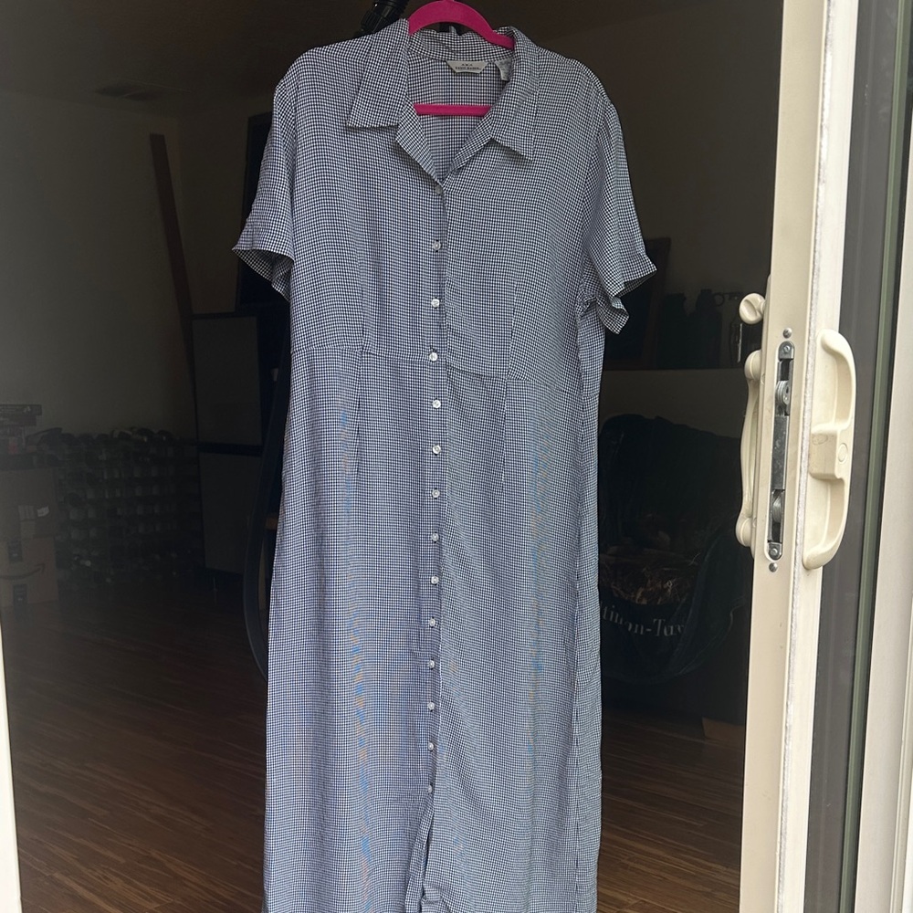 A.K.A Eddie Bauer Blue Gingham Button-Front Midi Dress